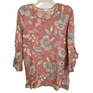 Studio JPR Floral Ruffle Sleeve Top Boho Peasant Blouse Pink Rose Size XL